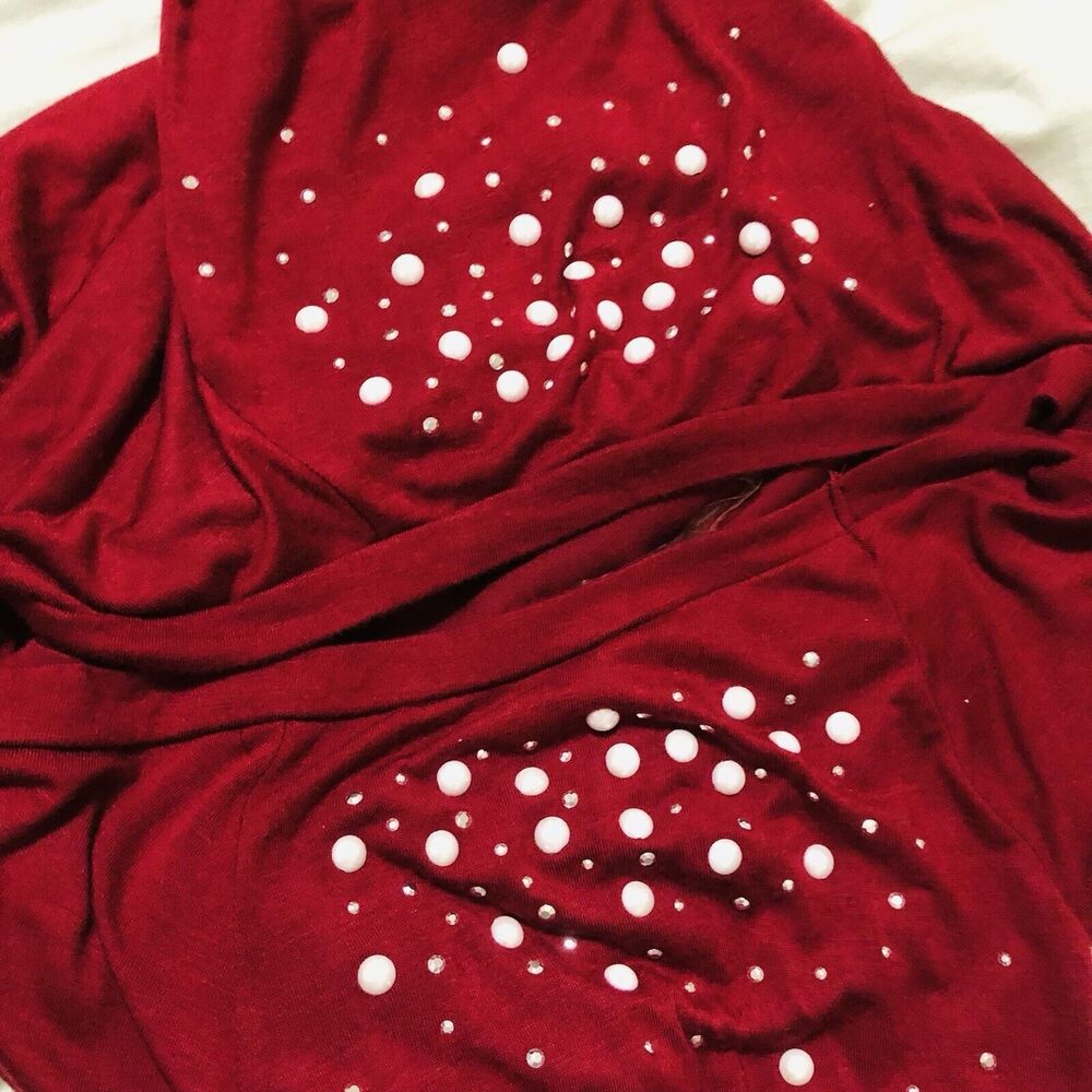 Women's OCASION Embellished Red Top Size Large Rayon & Spandex - Picture 3 of 5